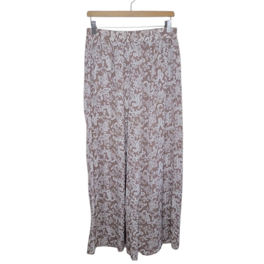 NWT Everyday Chic Boutique Tan & Cream Paisley Print Wide Leg Beach Pants